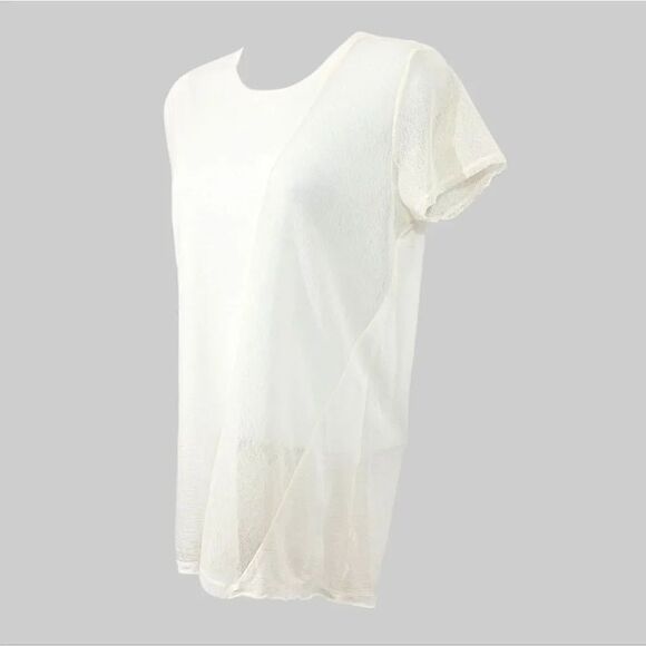 Vintage Y2K Zara Tissue Jersey Knit Crewneck with Sheer Mesh in Ivory Size S - Picture 2 of 9